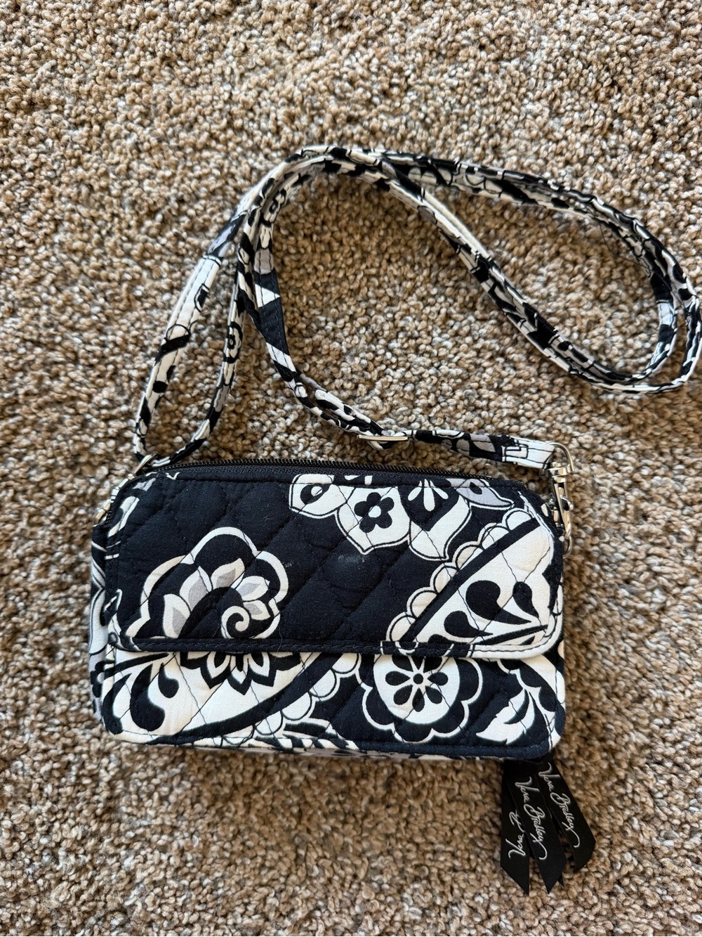 VERA BRADLEY Black White Midnight Paisley Crossbody Wallet